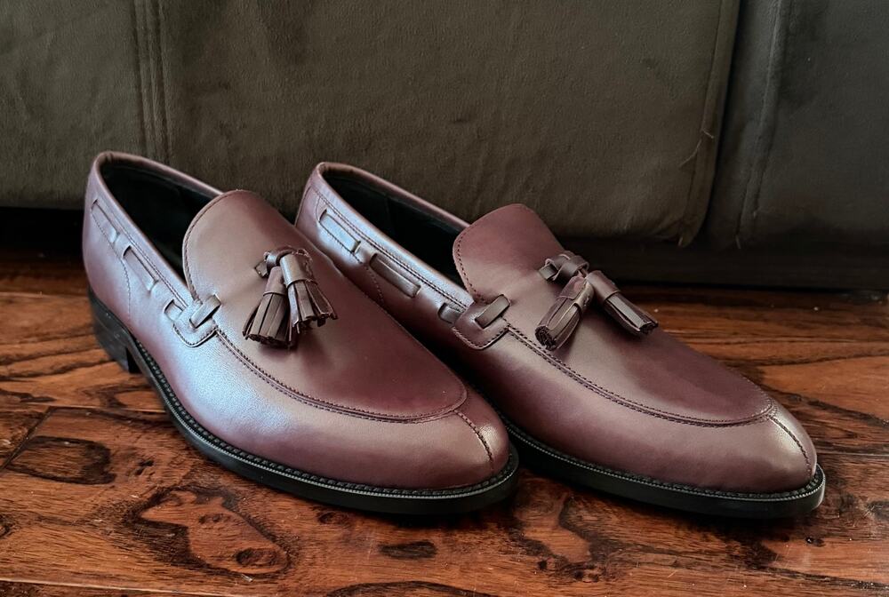 $950 NIB Nettleton Burgundy Leather Almond Toe Tassel Loafers Slip Ons Shoes 8D